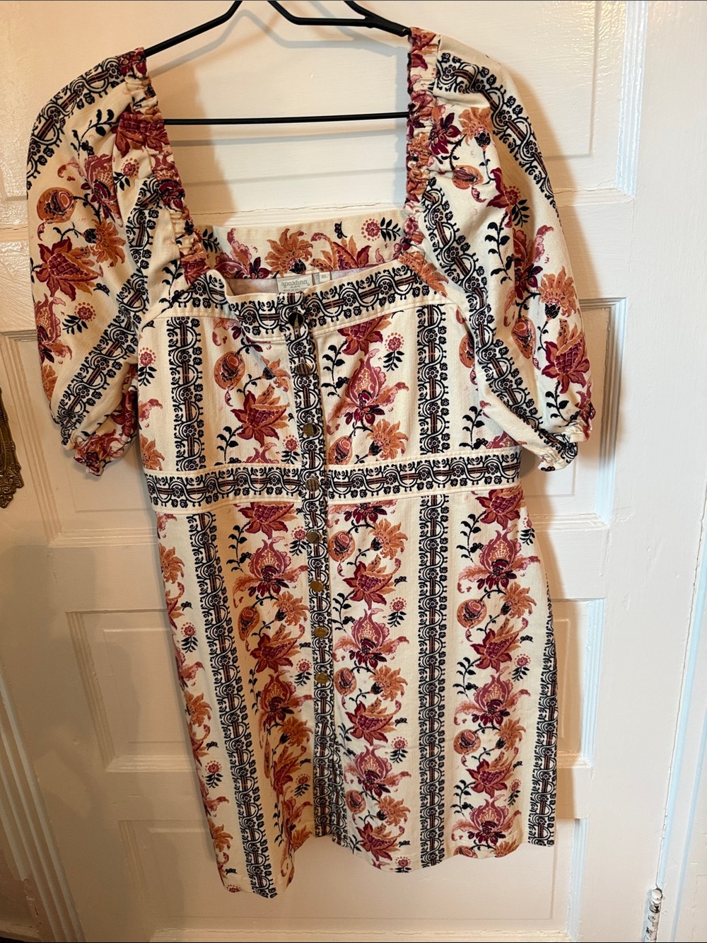 Spartina 449 Cream Floral Midi Dress with Rust and Navy Accents